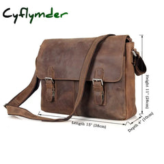 Cyflymder Vintage Crazy Horse Leather Men Shoulder Bag Genuine Messenger Bag Men Crossbody Sling