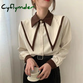 Vintage Elegant Shirts Women Chiffon Patchwork Ruffle Turn Down Collar Long Sleeve Blouse Korean Office Lady Loose Tops