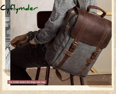 Cyflymder Vintage Fashion Backpack Leather Military Canvas Men Women School Bag Bagpack Rucksack