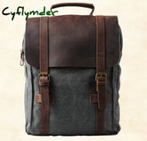 Cyflymder Vintage Fashion Backpack Leather Military Canvas Men Women School Bag Bagpack Rucksack