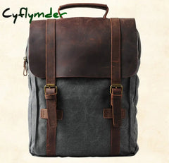Cyflymder Vintage Fashion Backpack Leather Military Canvas Men Women School Bag Bagpack Rucksack