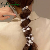 Cyflymder Vintage Faux Pearl Decorative Telephone Line Shaped Hair Loop Elastic Hair Tie For Women And daily use Wear