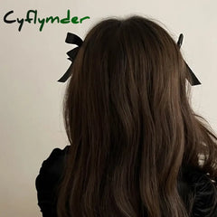 Cyflymder Vintage French Pearls Bow Hair Band For Women Girls Autumn Winter Korean Elegant Black