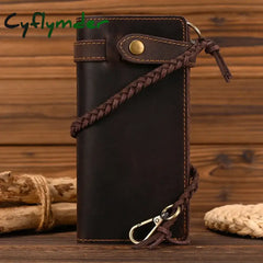 Cyflymder Vintage Hasp Open Genuine Cow Leather Men Wallet Large Capacity Crazy Horse Real Leather Man Bifold Purse