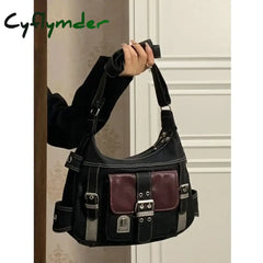Cyflymder Vintage High Quality Pu Leather Shoulder Bag Tote Women’s Hip Hop Messenger Large