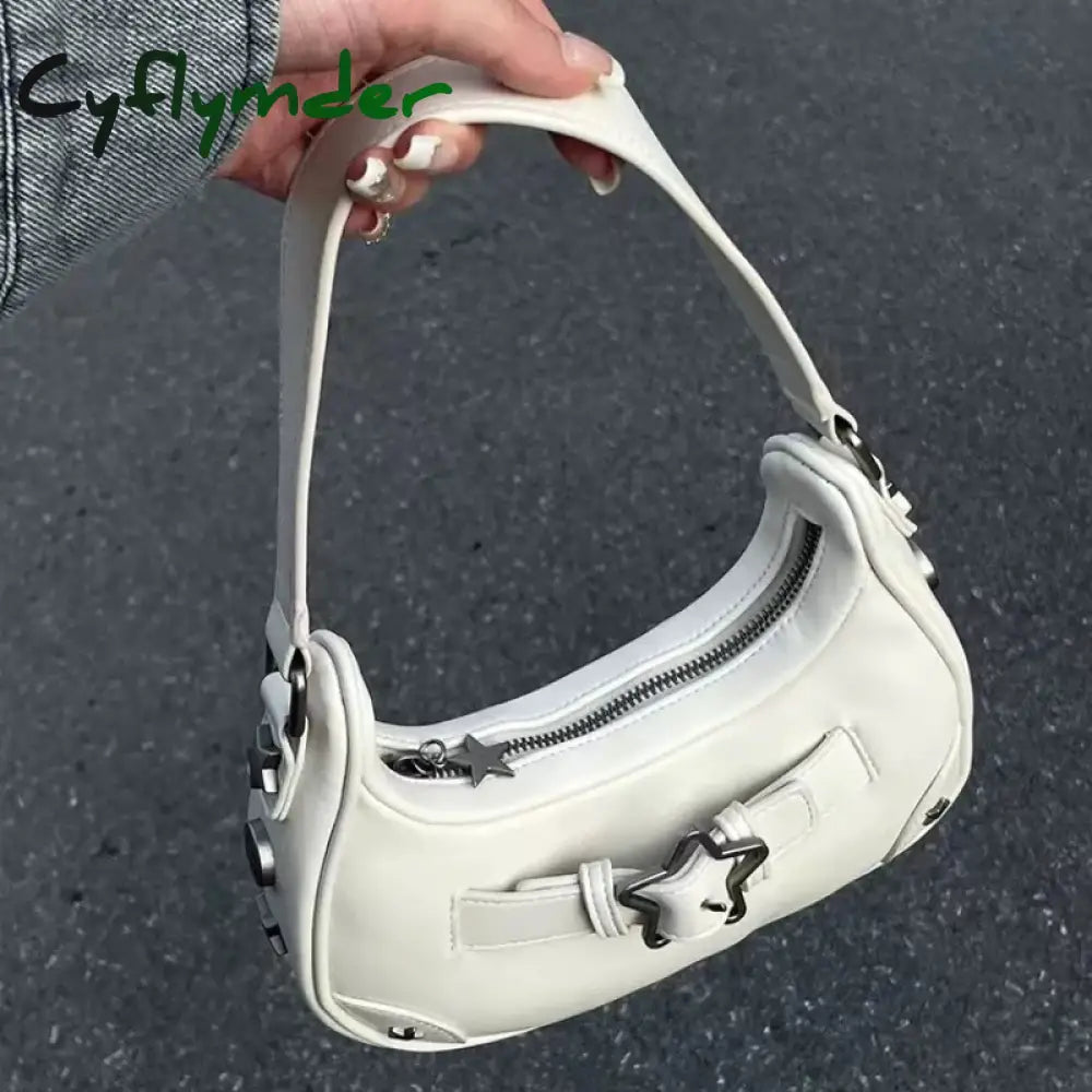 Cyflymder Vintage Korean Casual Cute White Star Shoulder Underarm Tote Bag Ladies Sling Bags