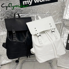 Cyflymder Vintage Leather Backpack Women Fashion Large Drawstring Rucksack Travel Bag Mochilas