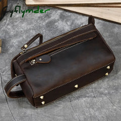 Cyflymder Vintage Leather Storage Bag Clutch Bags Men Wash Toiletry Kits Crazy Horse Clutches
