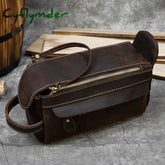 Cyflymder Vintage Leather Storage Bag Clutch Bags Men Wash Toiletry Kits Crazy Horse Clutches