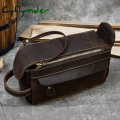 Cyflymder Vintage Leather Storage Bag Clutch Bags Men Wash Toiletry Kits Crazy Horse Clutches