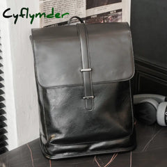 Cyflymder Vintage Men Backpack Leather Travel Bagpack School Bag School Bag Black
