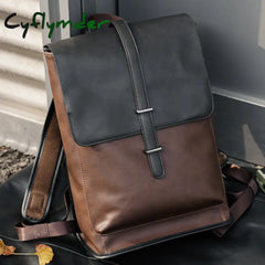 Cyflymder Vintage Men Backpack Leather Travel Bagpack School Bag School Bag Brown