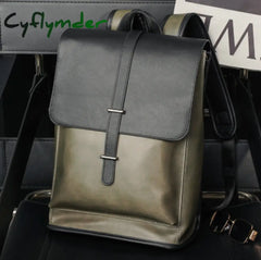 Cyflymder Vintage Men Backpack Leather Travel Bagpack School Bag School Bag Green
