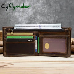 Cyflymder Vintage Men Wallet Genuine Leather Short Purse Wallet Men Small Slim Coin Purse Bifold Carteira Slim Male