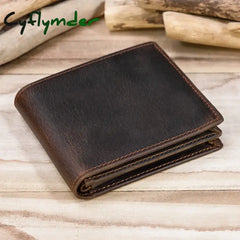 Cyflymder Vintage Men Wallet Genuine Leather Short Purse Wallet Men Small Slim Coin Purse Bifold Carteira Slim Male