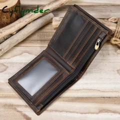 Cyflymder Vintage Men Wallet Genuine Leather Short Purse Wallet Men Small Slim Coin Purse Bifold Carteira Slim Male