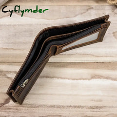 Cyflymder Vintage Men Wallet Genuine Leather Short Purse Wallet Men Small Slim Coin Purse Bifold Carteira Slim Male