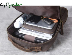 Cyflymder Vintage Men’s Crazy Horse Leather Backpack Genuine Leather Retro Rucksack Large Classic