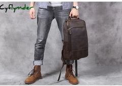 Cyflymder Vintage Men’s Crazy Horse Leather Backpack Genuine Leather Retro Rucksack Large Classic