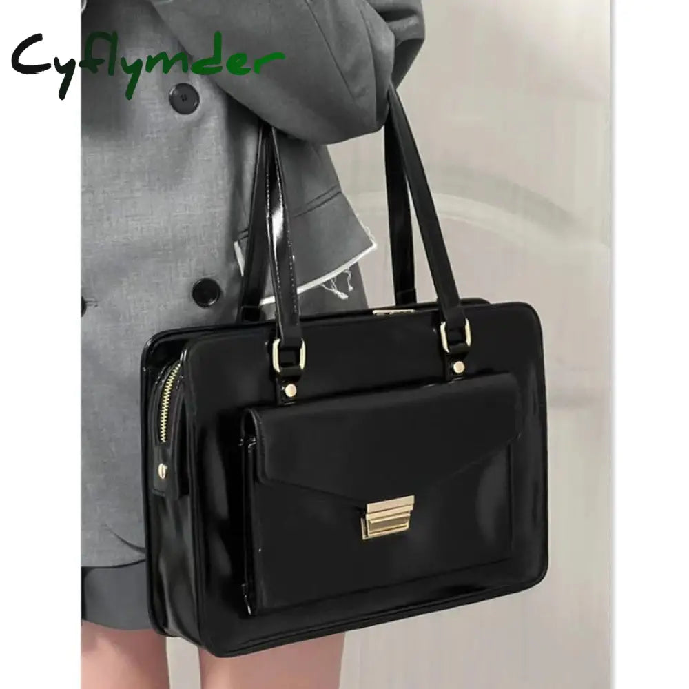 Cyflymder Vintage Messenger Bag Japanese Black High Capacity Handbags For Women Pu Leather Casual