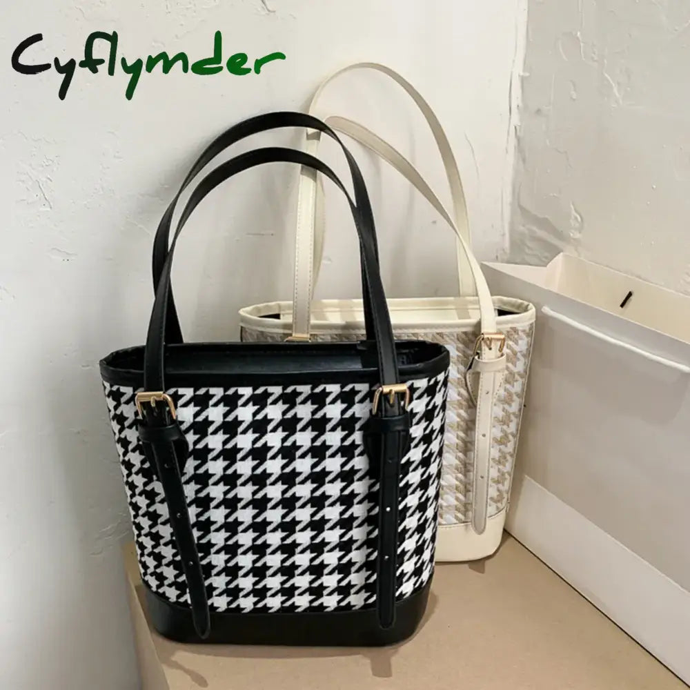 Cyflymder Vintage Plaid Handbags Women Shopping Daily Totes Travel Simple Pu Shoulder Bags Youth