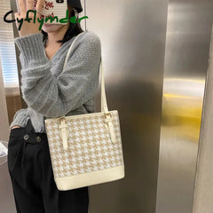 Cyflymder Vintage Plaid Handbags Women Shopping Daily Totes Travel Simple Pu Shoulder Bags Youth