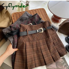 Cyflymder Vintage Plaid Skirt Women Preppy Style Kawaii Pleated Skirt Korean Fashion Autumn Winter A-line Streetwear