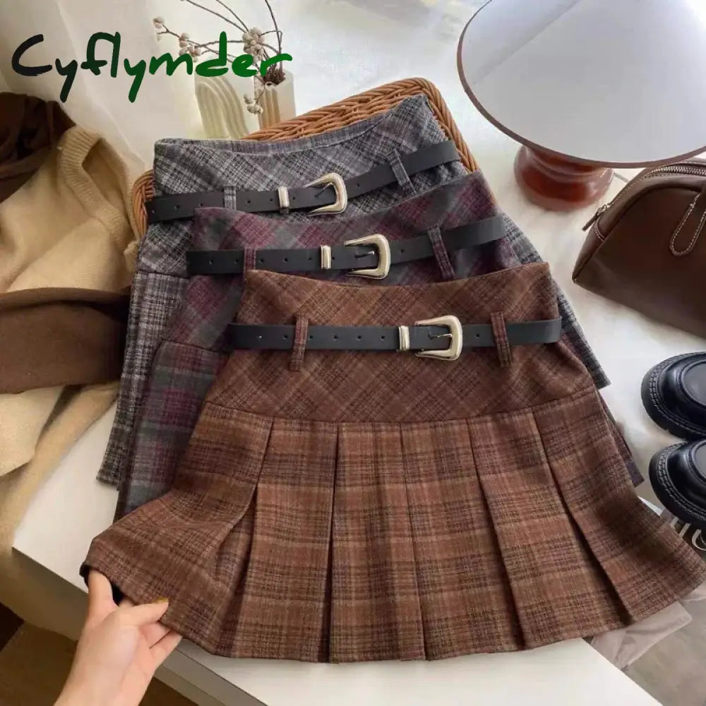 Cyflymder Vintage Plaid Skirt Women Preppy Style Kawaii Pleated Skirt Korean Fashion Autumn Winter A-line Streetwear