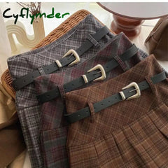 Cyflymder Vintage Plaid Skirt Women Preppy Style Kawaii Pleated Skirt Korean Fashion Autumn Winter A-line Streetwear