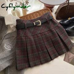 Cyflymder Vintage Plaid Skirt Women Preppy Style Kawaii Pleated Skirt Korean Fashion Autumn Winter A-line Streetwear