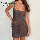 Cyflymder Vintage Pleated Zip Up Camisole + Mini Pencil Skirt 2 Piece Set Women Outfits Y2K Square