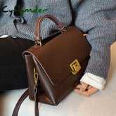 Cyflymder Vintage Pure Color Tote Bag Winter New Quality Pu Leather Women’s Designer Handbag High