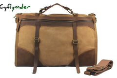 Cyflymder Vintage Retro Military Canvas + Leather Men Travel Bags Luggage Weekend Bag Overnight