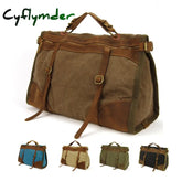 Cyflymder Vintage Retro Military Canvas + Leather Men Travel Bags Luggage Weekend Bag Overnight