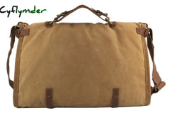 Cyflymder Vintage Retro Military Canvas + Leather Men Travel Bags Luggage Weekend Bag Overnight