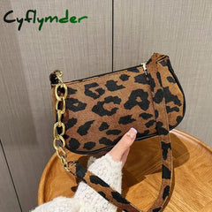 Cyflymder Vintage Street Chain Handbag Plush Leopard Women Shoulder Bag Daily Street Totes Luxury Designer Handbags