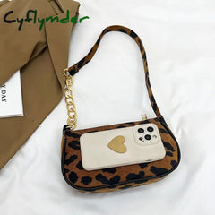 Cyflymder Vintage Street Chain Handbag Plush Leopard Women Shoulder Bag Daily Street Totes Luxury Designer Handbags
