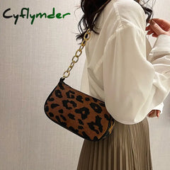 Cyflymder Vintage Street Chain Handbag Plush Leopard Women Shoulder Bag Daily Street Totes Luxury Designer Handbags