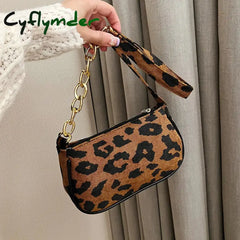 Cyflymder Vintage Street Chain Handbag Plush Leopard Women Shoulder Bag Daily Street Totes Luxury Designer Handbags