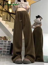 Cyflymder Vintage Streetwear Corduroy Pants Women Casual Loose High Waist Trousers American Retro Lace Up Brown Coffee