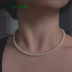 Cyflymder Vintage Style Simple 6Mm Pearl Chain Choker Necklace For Women Wedding Love Shell Pendant