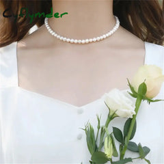 Cyflymder Vintage Style Simple 6Mm Pearl Chain Choker Necklace For Women Wedding Love Shell Pendant