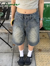 Vintage Washed Y2k Jorts Women Streetwear Baggy Grunge Blue Denim Shorts Oversized Harajuku Aesthetic Knee Length Jeans