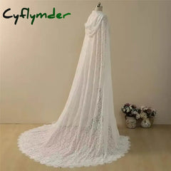 Cyflymder Vintage Wedding Veil One Layer Long Mermaid Bride Dresses Cap Sleeveless Lace Up With Hooded Wrap Customized