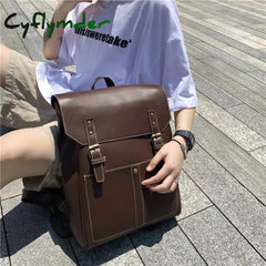 Cyflymder Vintage Women Backpack High Quality Female Rucksack Pu Leather Shoulder Bag Large