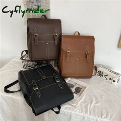 Cyflymder Vintage Women Backpack High Quality Female Rucksack Pu Leather Shoulder Bag Large