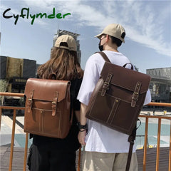 Cyflymder Vintage Women Backpack High Quality Female Rucksack Pu Leather Shoulder Bag Large