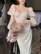 Cyflymder Vintage Women Fashion Elegant Puff Sleeve Midi Corset Maxi Dresses Evening Prom Female