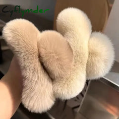 Cyflymder Vintage Women Large Real Otter Rabbit Plush Hair Clip Korea Autumn and Winter Elegant Shark Claw Girl Sweet