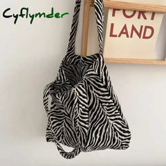 Cyflymder Vintage Women Shoulder Bag Creative Zebra Stripes Canvas Tote Handbags Large Capacity
